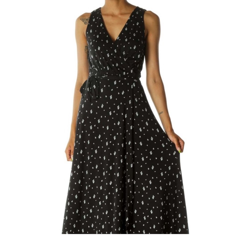 Loft True Wrap Black & White Small Floral Print Maxi Dress Size XS